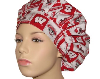 Bouffant Scrub Hat-University Of Wisconsin Badgers Fabric-Scrub Hats For Women-Scrub Caps-ScrubHeads-Badgers Scrub Hat-Wisconsin Scrub Hat