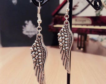 Earrings - silver - bird wing 6.5 cm