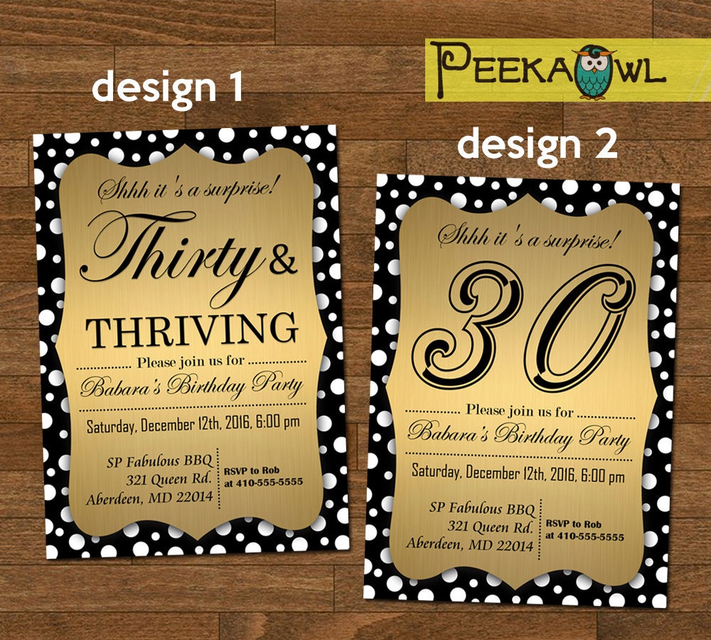 Printable 30th Birthday Invitation card Thirty &amp; Thriving