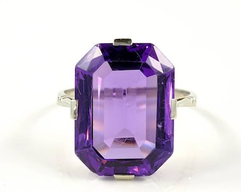 SALE! Art Deco 17.50 natural amethyst solitaire ring