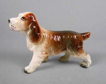 Springer Spaniel Vintage Japan Porcelain Figurine Brown and White Dog
