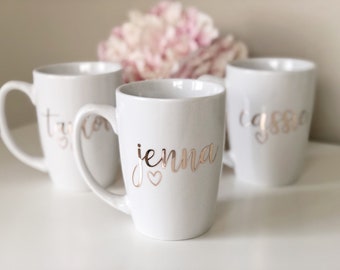 Rose gold bridesmaid coffee mugs- bridesmaid cups- personalized bridesmaid mug gifts- bridal party mugs- custom mug- bridesmaid personalized