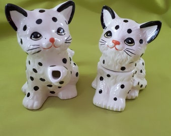 Vintage cat sugar bowl and creamer, Mid century creamer and sugar Cats, vintage creamer and sugar