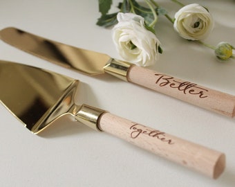 Better Together Cake Server Set Rustic Wedding Cake Serving Set Wood Handle Cake Server Set