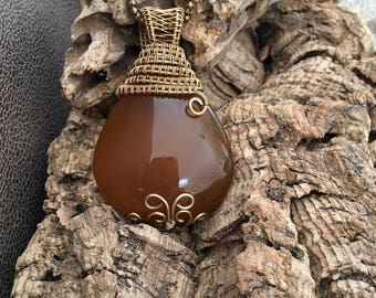 Yellow/orange agate on oxidized bronze necklace