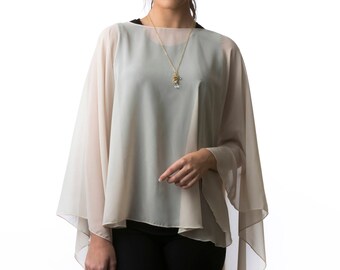 Taupe Chiffon Glamour Poncho Cape