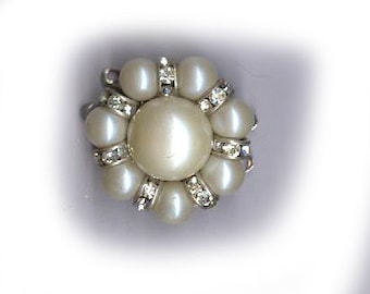 vintage clasp GLASS PEARL RHINESTONE rondelle three strand clasp chunky classic necklace jewelry clasp