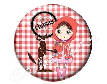1 cabochon 30mm glass, Red Riding Hood, Wolf, fairy tale