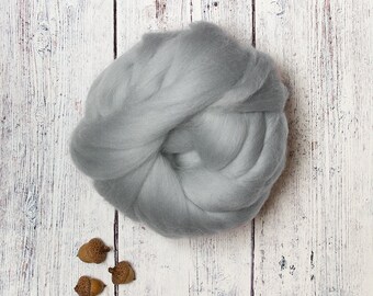 Seal 4 oz Ethical Merino Wool Roving Combed Top, Light Grey, Silver Gray for Felting, Nuno, Spinning, Animal Friendly from Nonmulesed sheep