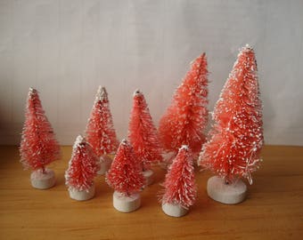 Pink Bottle brush trees flocked tree Spring craft supplies vintage style supplies mini village pink mini trees holiday crafting supply