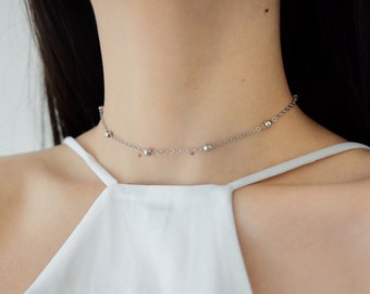 Silver Dainty Beaded Choker / Satellite Choker / Silver Satellite Choker / Layering Choker