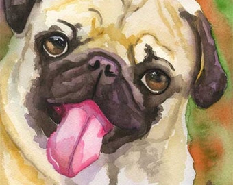 Pug Art Print of Original Watercolor Painting - 8x10 Dog Art