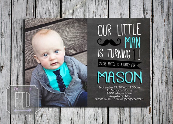 Mustache Chalkboard First Birthday Invitation Our Little Man