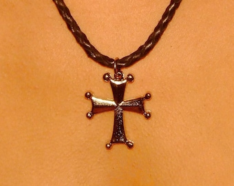 Leather necklace with large cross
