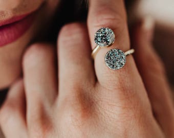 Druzy ring - druzy wrap ring - ring stacks - adjustable ring - silver druzy ring - boho ring - bohemian ring - raw stone ring - gift for her