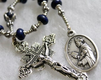 Lapis St. Dominic Tenner Rosary ; Catholic Prayer Beads; Handmade Rosary; pocket rosary; single decade rosary