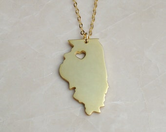 IL State Necklace,Illinois State Necklace,State Shaped Necklace Personalized State Necklace 925 Sterling Silver State Necklace With A Heart