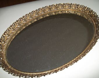 Gold Mirror Tray, Vintage Mirror Tray, Serving Tray,, Midcentury Bar Tray, Vanity Tray, Hollywood Regency Decor