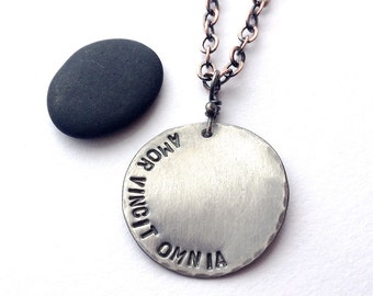 Amor Vincit Omnia heavy gauge sterling silver pendant - made to order