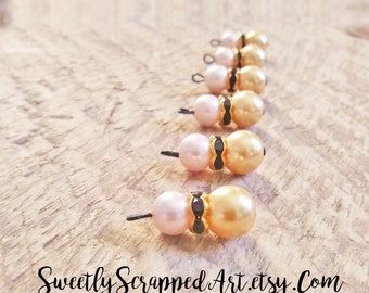Pink And Gold Pearl Beaded Charms... Drops, Baubles, Bead Charms, Findings, DIY, Cardmaking, Embellishments, Jewelry Making, DIY Jewelry,