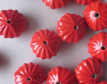 Red Fluted Acrylic Beads 14x8mm 10 Beads