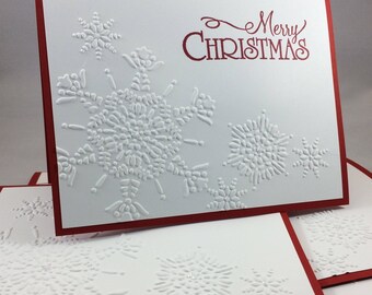 Set of 6 handmade hand stamped cards holiday Christmas snowflake