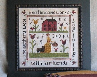 Primitive Sampler Cross Stitch PDF Pattern Proverbs 31:13