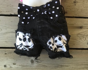 Nightmare befor christmas-jack skellington-disney trip- distressed jean baby shorts,12-18months