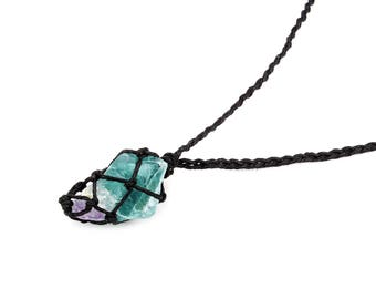 Rainbow Fluorite Necklace, Raw Fluorite Pendant, Chakra Necklace, Healing Crystal Necklace, Stone Pendant Necklace