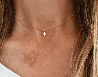 Tiny Cross Necklace in 14/20 Gold-fill or 14/20 Rose Gold-fill - 14", 15", 16", 17", 18", 19" or 20" Chain