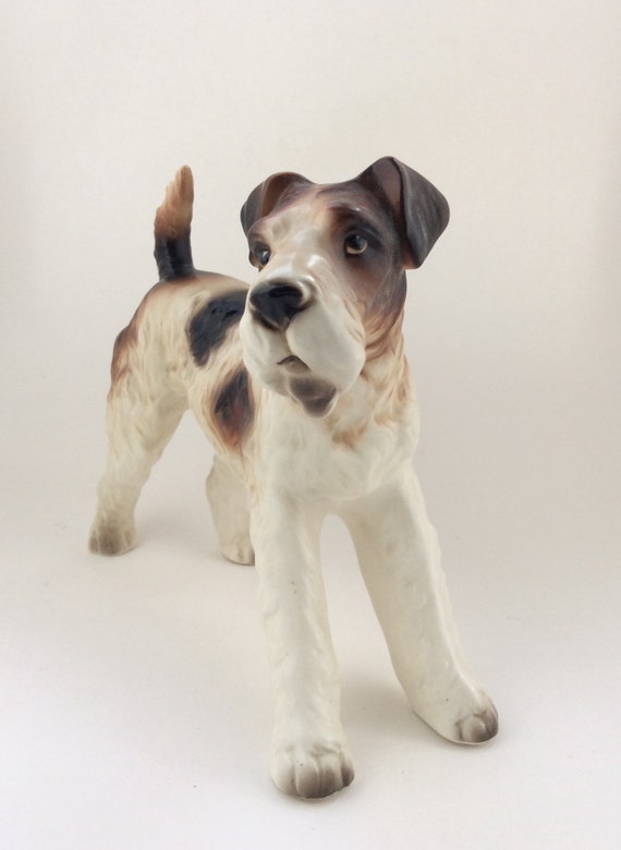 Large Vintage Fox Terrier Porcelain Figurine Realistic