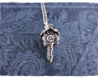 Silver Cuckoo Clock Necklace - Sterling Silver Cuckoo Clock Charm on a Delicate Sterling Silver Cable Chain or Charm Only