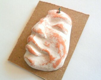 Ivory Glazed Terra Cotta Kiln Fired Face Pendant Finding