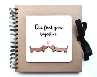 first anniversary gift / one year together / our first year / sausage dogs / in love / quirky scrapbook / Kraft paper photo album