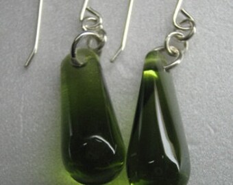 Recycled olive green glass earrings