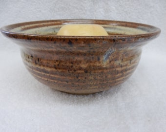 Stoneware Pottery Apple Baker. Size: 6”to 7” dia. across top x 2-1/2" to 3”tall.