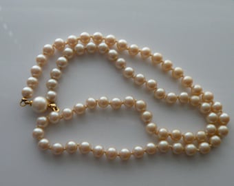 On Sale Faux glass peal necklace. 5 mm. creamy color.