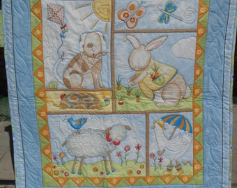 baby quilt, gender neutral baby quilt, crib quilt, nursery decor, animal quilt