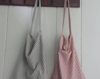 Reusable grocery bag, farmers market bag, tote bag, striped tote, produce bag, reusable produce bag, ticking market bag, ticking tote, tote