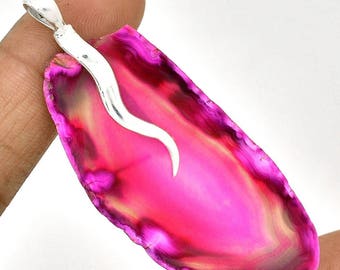 Pink Agate Slice 925 Sterling Silver Pendant