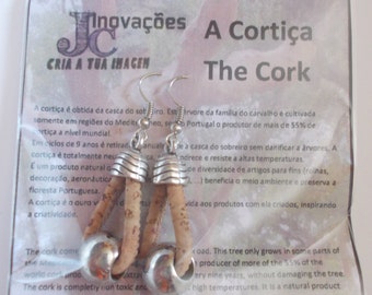Handmade earrings two silver pearls,portuguese natural cork