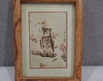 Framed Owl Print, Vintage Owl and Cherry
