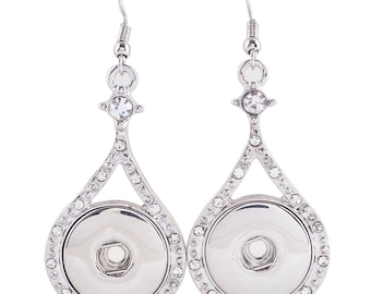 1 Pair Rhinestone Dangle Earrings -- Fits 18MM Metal Candy Snap Charm Jewelry KC0975 CJ0780