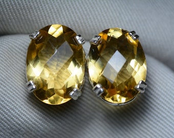 SCRATCHED Citrine Earrings, Certified 20.01 Carat Citrine Stud Earrings Appraised 1,000.00 Sterling Silver, Real Natural Genuine November
