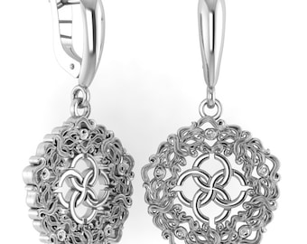 Earrings “Abundance waves with the wedding symbol”. Sterling Silver