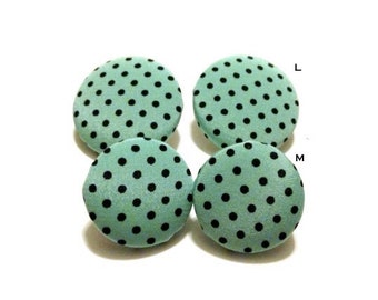Mint Dot Fabric Covered Button Earrings