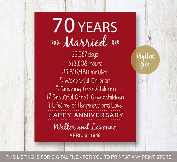 70th Anniversary  Gift 70  years  Wedding  Anniversary 