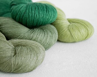 Linen yarn, Set of 4 linen skeins - green mix linen tread