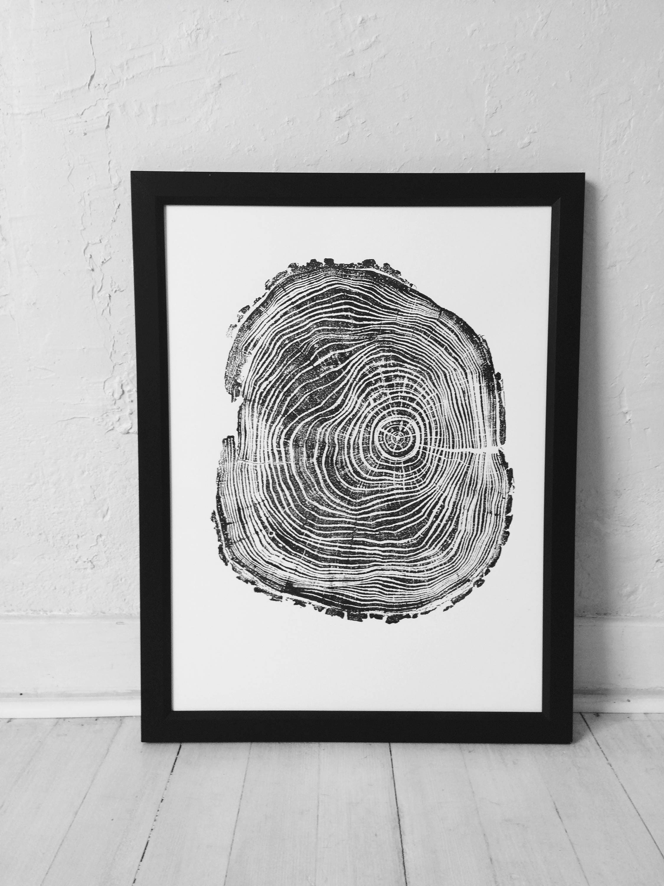 Tree Trunk Art, Black Locust Tree, Real tree stump, tree ring art print, Woodcut print, Gift