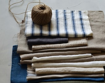 Natural, genuine European linen fabric remnants for scrapbooking and crafts projects. Assorted linen fabrics
